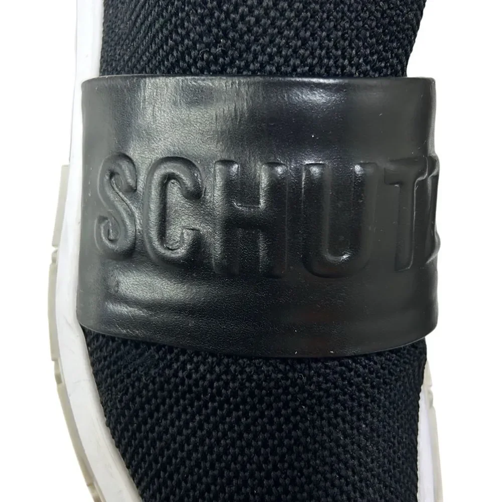 Schutz - Tennis Platform Shoes w/ Logo Strap, Knit, Slip On - Size 7.5, Black - Picture 8 of 16